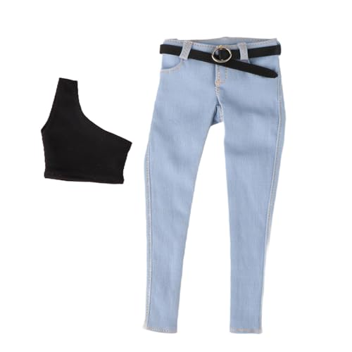 Amagogo Damen-Kleidungsset im Maßstab 1/6, Jeans mit Gürtel und Weste mit Gürtel, Kostüm, blaues Jeansset, Puppenkleidung für 12''-weibliche Puppen, Hellblau Und Lang von Amagogo