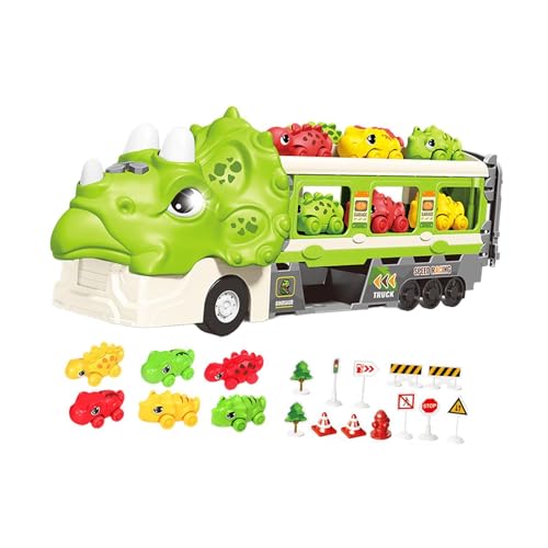 Amagogo Dinosaurier-Startfahrzeug-Spielset, Träger-LKW-Spielzeug mit Lichtern und Geräuschen, Lernspielzeug, Rennstrecken-Spielset für den Vorschulbereich, GrÜn von Amagogo