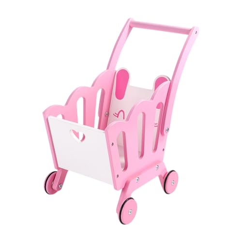 Amagogo Einkaufswagen für Kinder, Einkaufswagen-Spielzeug, Miniatur, hölzernes Lernspielzeug, Rollenspiel, Babytrolley, Rollenspiel, für Kinder, Rosa von Amagogo