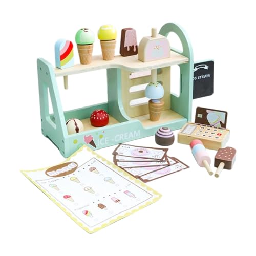 Amagogo Eiscreme-Spielset aus Holz, Eiscreme-Spielzeug, pädagogisches Küchenzubehör, EIS am Stiel-Set aus Holz für 3–8-jährige Kinder, Geschenke von Amagogo