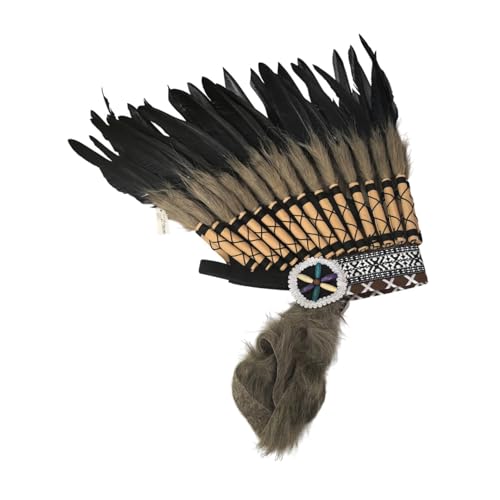 Amagogo Federkopfschmuck Stirnband Accessoire Kopfspeise Haar Banddekoration Indischer Hut, Braun Schwarz von Amagogo