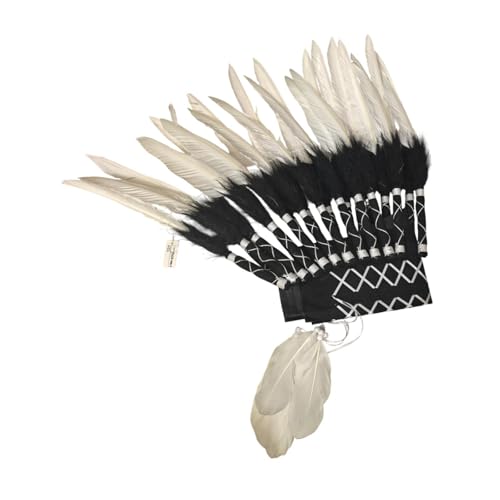 Amagogo Federkopfschmuck Stirnband Accessoire Kopfspeise Haar Banddekoration Indischer Hut, Schwarz-Weiss von Amagogo