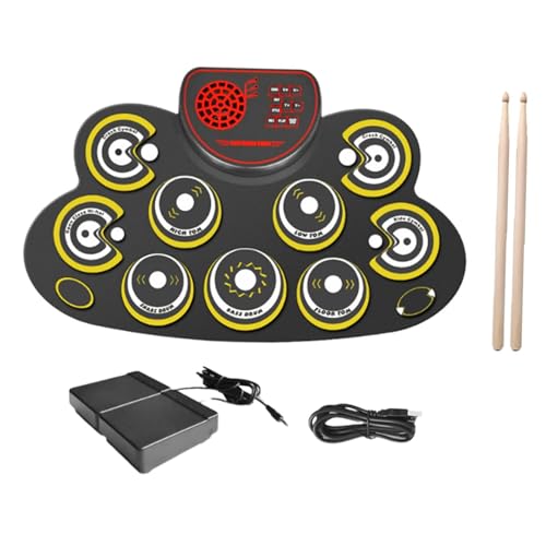 Amagogo Handroll Drum Kits Elektrische Drum Set Mehrzweck -Percussion Instrument Accessoires Geschenke Musikinstrument mit Drumsticks, Gelb von Amagogo