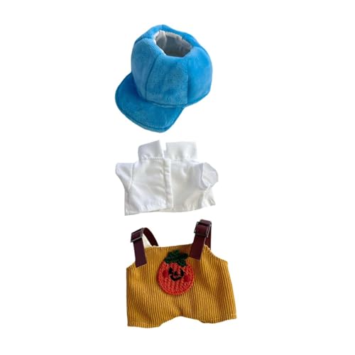 Amagogo Hemd und Hosenträgerhose mit Mütze für Plüschfiguren, Mode für Kinder, DIY, Puppen zum Selbermachen, Plüschpuppenkleidung für 17 cm große Puppen, Obst Und Blauer Hut von Amagogo