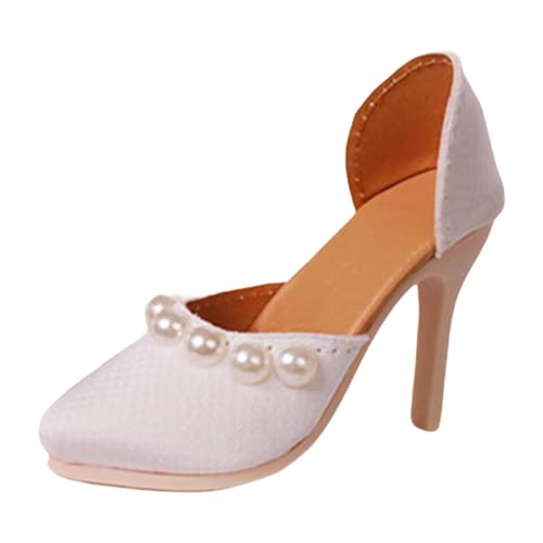 Amagogo High Heels Schuhe Puppenschuhe Accessoire Modische Schuhe Perle Miniatur BJD Puppenschuhe High Heels für Puppen Frauen Figuren, Weiß von Amagogo