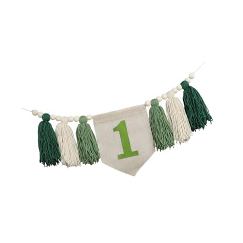 Amagogo Hochstuhl Banner Perle Quastel Girlande, Sackleinen Hochstuhlbanner, Holzperle Quasten, 1. Geburtstag Banner für Jungen Mädchen Schlafzimmer, GrÜn von Amagogo