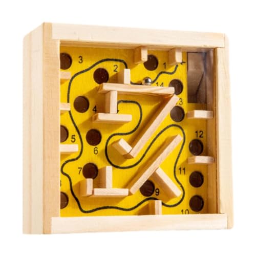 Amagogo Hölzernes Labyrinth-Brettspiel, Rolling Ball Maze, entwickeln Feinmotorik, Denkaufgabe, Puzzle für Teenager, Kinder, Jungen und Mädchen, Gelb von Amagogo