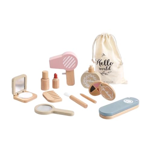 Amagogo Hölzernes Make-up-Spielzeug-Set, Prinzessinnen-Make-up-Kits, Holz-Rollenspielspielzeug, Frisiertisch-Spielset für Kleinkinder von Amagogo