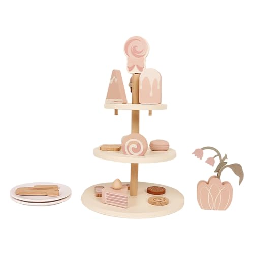 Amagogo Holz Dessert Kuchen Ständer und Gericht Lebensmittel Clip, Pretend Play Kinder Tee Party Set für 3 Jahre alt + von Amagogo