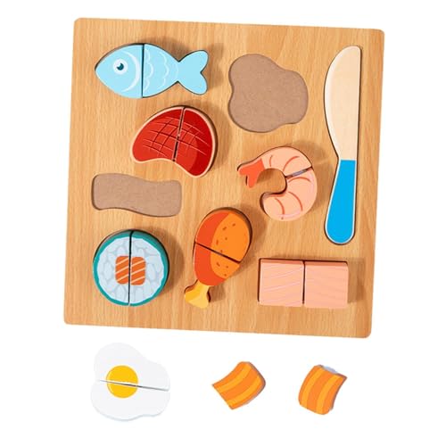 Amagogo Holz-Schneidepuzzle, Schneidespiel-Essensspielzeug, Holz-Spielküchenspielzeug, formpassendes Puzzle für Dekorationen, Partygeschenke, Fleisch von Amagogo