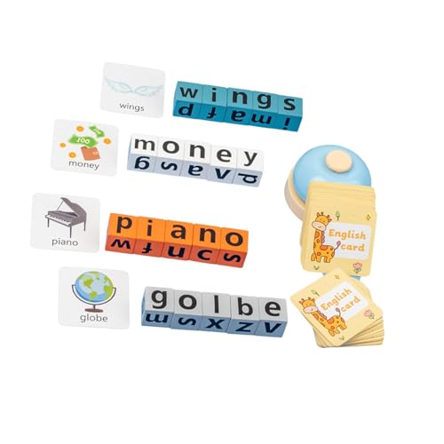 Amagogo Holzklötze, Wort-Rechtschreibspiel, frühes Lernspielzeug, lehrreiche, schnelle Alphabet-Rätsel, Blöcke für Kinder im Alter von 3–8 Jahren, Geschenk, mit Glocke von Amagogo