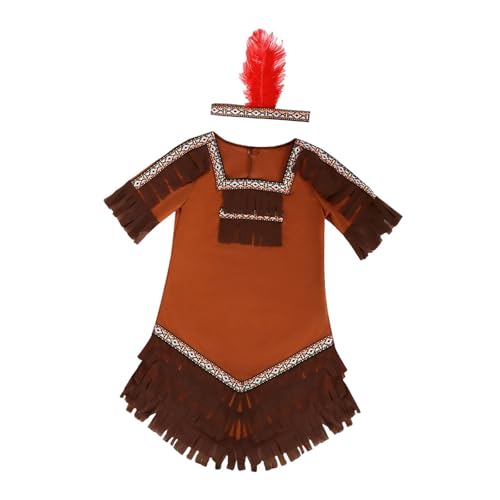 Amagogo Indianer Kostüm mit Federkopfschmuck für Kinder, Kinder Cosplay Indien Kostüm, L Size for Girl von Amagogo