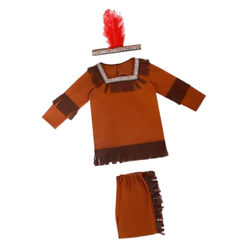 Amagogo Indianer Kostüm mit Federkopfschmuck für Kinder, Kinder Cosplay Indien Kostüm, S Size for Boy von Amagogo