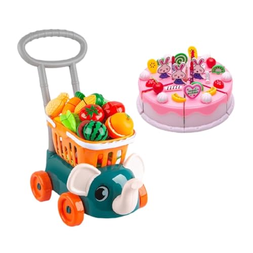 Amagogo Kinder-Einkaufswagen, Trolley, Schneidespielzeug, Spiel-Lebensmittel, mit Schneide-Spiel-Lebensmittel-Set für Jungen und Mädchen, GrÜn von Amagogo