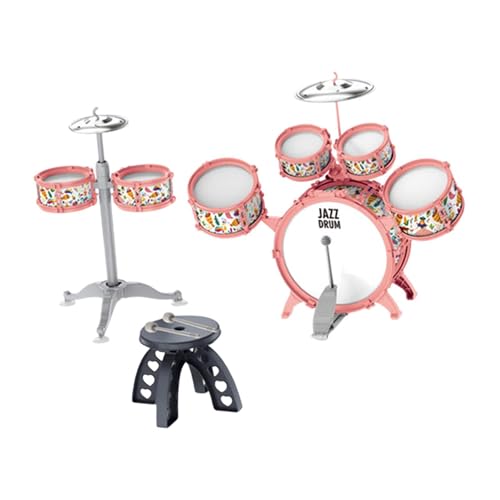 Amagogo Kinder-Schlagzeug-Set, Spielzeug, Kinder-Percussion-Set, Percussion-Spielzeug, Musikspielzeug mit 2 Becken für Party, Bühne, Auftritt, Konzert, Rosa von Amagogo