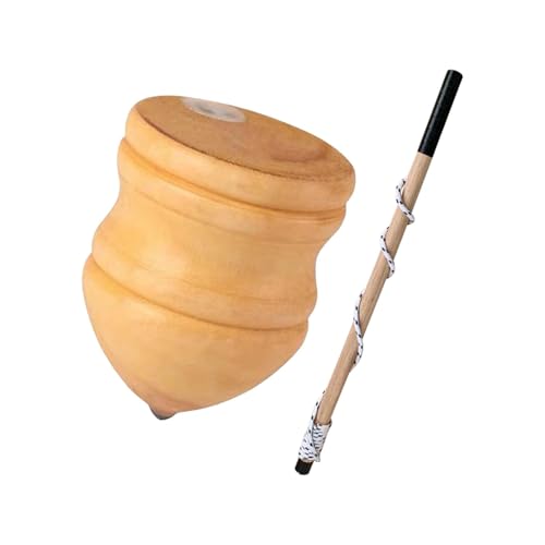 Amagogo Klassische Holz-Trompos, unbemalte Holzkreisel mit Stange, Motorik-Training, neuartiges Gyroskop-Spielzeug, stabile Spitze für Fortgeschrittene, 8 Inch with 50cm Rod von Amagogo