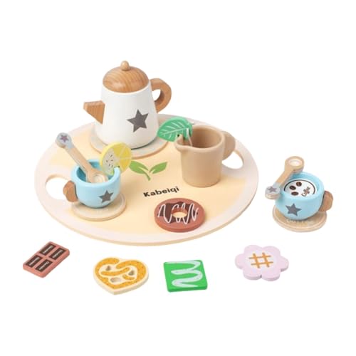 Amagogo Kleinkinder Nachmittagstee-Party Kleine Mädchen Tee-Set Spielzeug Pädagogisches Spielzeug Aus Holz So Tun, Als Obszönes Nachmittagstee-Set für Kinder, Blume von Amagogo