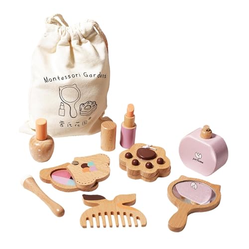 Amagogo Kosmetik -Set -Spielzeug Holz Make -up Spielzeug Set Make -up Pinsel Lippenstift für Mädchen tun Make -up -Kits für Prinzessin Dress -up Kinder von Amagogo