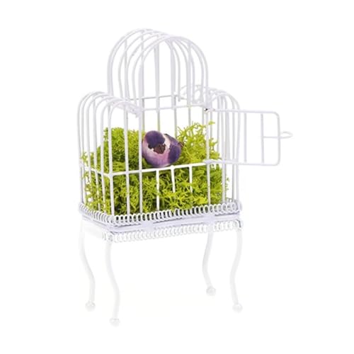 Amagogo Maßstab 1:12 Puppenhaus Vogelhaus Miniatur Vogelkäfig Ornament Requisiten Fee Garten Geschenk Puppenhaus Dekoration Rollenspiel, Weiß von Amagogo