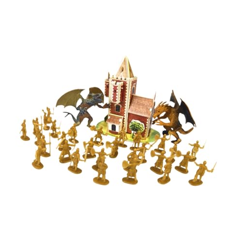 Amagogo Maßstab 1:72, mittelalterliche Burgen, Ritter, Actionfigur, Spielzeugbausatz, Sandkastenszene mit westlichem Drachen, Spielset für Kinder, Gold von Amagogo