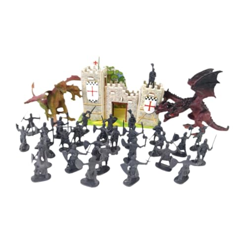 Amagogo Maßstab 1:72, mittelalterliche Burgen, Ritter, Actionfigur, Spielzeugbausatz, Sandkastenszene mit westlichem Drachen, Spielset für Kinder, Grau von Amagogo