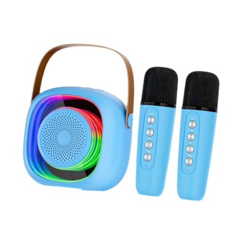 Amagogo Mini-Karaoke-Maschine mit 2 Mikrofonen Familie für Kinder Erwachsene Outdoor Camping Karaoke-Lautsprecher Tragbarer BT-Lautsprecher, Blau von Amagogo