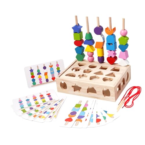 Amagogo Montessori-Spielzeug, Perlen-Sequenzierungsset, Schnürperlen, Vorschul-Lernspiel, passender Formstapel für Kinder, Jungen, Mädchen, Baby-Geschenk von Amagogo