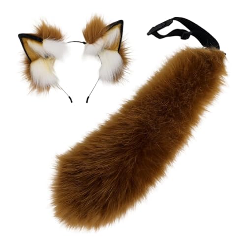 Amagogo Ohren und Schwanz Set Maskerade Plüsch Stirnband für Geburtstag Abschlussfeier, Braun Weiß Amagogo Ohren und Schwanz Set Maskerade Plüsch Stirnband für Geburtstag Abschlussfeier, Braun Weiß von Amagogo