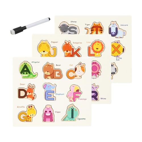 Amagogo Pädagogisches Lernpuzzle-Set, Puzzlebretter, Holz-Tier-Alphabet-Puzzlespiel, für Kinder im Alter von 3–5 Jahren, Kleinkinder von 2, 3 und 4 Jahren von Amagogo