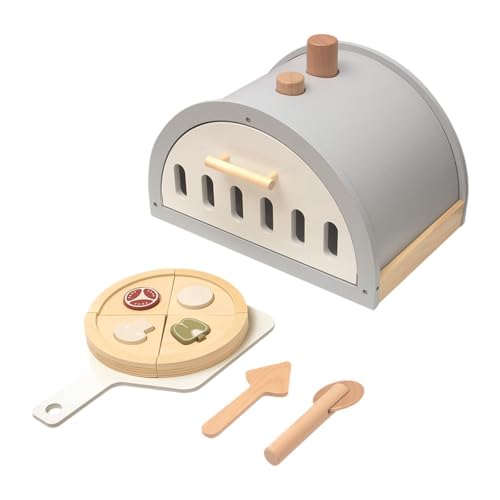 Amagogo Pizza-Spielzeugset aus Holz, Montessori, entwicklungsrealistisches Rollenspiel, Küchenzubehör, Lernspielzeug für Kinder ab 3 Jahren, mit Ofen von Amagogo