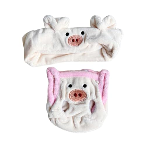 Amagogo Plüsch-Puppenkleidung für 20 cm große Puppen, Hosenträgerhose, Mädchengeschenk, Puppendekor, Miniatur-Modepuppenkleidung mit Stirnband, Rosa Schwein von Amagogo