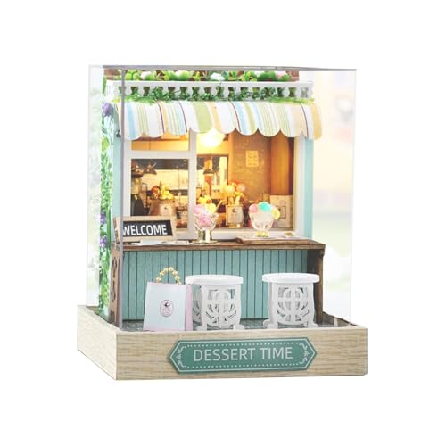 Amagogo Puppenhaus-Bausätze, staubdichte Abdeckung, 3D-Holzpuzzle, Holzhaus für kreatives Geschenk, Dessertzeit von Amagogo