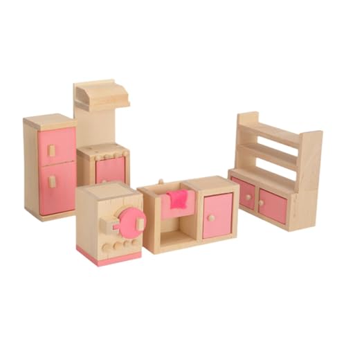 Amagogo Puppenhaus-Miniaturmöbel-Set aus Holz, Hobby-Basteln, DIY-Teile, Rollenspiele, Miniaturmöbel-Spielzeug für Kleinkinder ab 3 Jahren, Jungen, Küche Eingerichtet von Amagogo