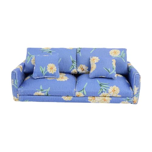 Amagogo Puppenhaus-Sofa, Puppenhaus-Wohnzimmermöbel, 1:12, Sofa-Simulation, Mini-Loveseat-Sofa für Diorama, Foto-Requisiten, Dekoration, BLAU von Amagogo