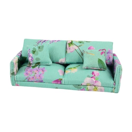 Amagogo Puppenhaus-Sofa, Puppenhaus-Wohnzimmermöbel, 1:12, Sofa-Simulation, Mini-Loveseat-Sofa für Diorama, Foto-Requisiten, Dekoration, GRÜN von Amagogo