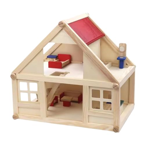 Amagogo Puppenhaus-Spielset aus Holz, Miniatur-Szene, zweischichtig, leicht zusammenzubauen, DIY-Kindervilla-Spielzeug für Kleinkinder ab 3 Jahren von Amagogo