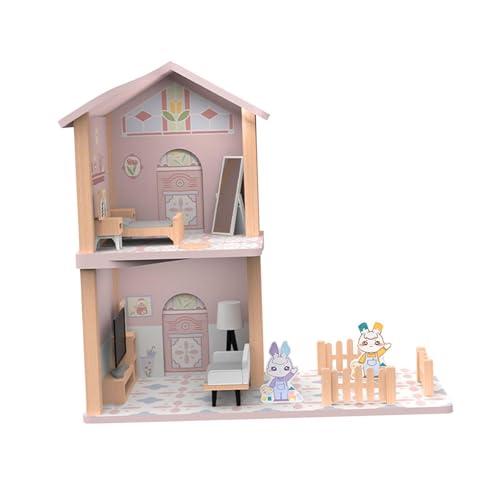 Amagogo Puppenhaus aus Holz, Miniaturhaus, 2-stöckiges Spielset, ab 3 Jahren, leicht zusammenzubauen, Puppenhausspielzeug für Kleinkinder von Amagogo