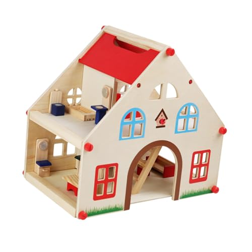 Amagogo Puppenhaus aus Holz, Puppenhaus-Bausatz, Kinderspielhaus mit Möbeln, Villa, Rollenspiel, Miniaturhaus für Kinder im Alter von 3 4 5 6 7 8+ von Amagogo