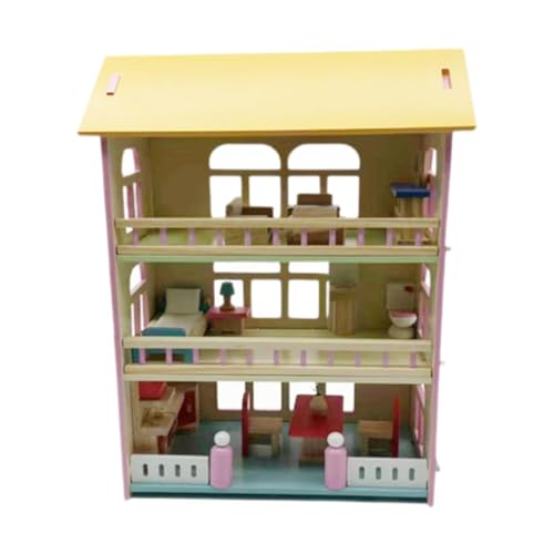 Amagogo Puppenhaus aus Holz, Puppenhaus für Mädchen, leicht zusammenzubauendes Miniaturhaus, Villa-Puppenhaus-Spielset, für Kindergeschenke von Amagogo