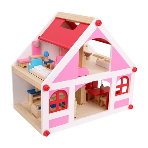 Amagogo Puppenhaus aus Holz, zum Selbermachen, Puppenhaus mit Möbeln und Zubehör für Kinder ab 3 Jahren, Geschenk von Amagogo