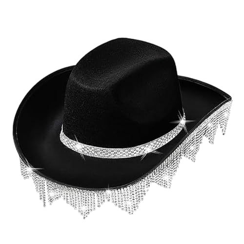 Amagogo Quasten Cowboyhut Jazz Cap Sommer Mode Sonnenschutz Hut Cowgirl Hut für Strand Maskerade Requisiten Bühnenauftritt, Schwarz von Amagogo