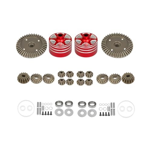 Amagogo RC-Auto-Differentialgetriebesatz, Antriebsrad-Ersatzteile, Ersatz-Metallritzel-Differentialgehäuse für 1:10-Modelle, LKWs, mit Roter Schale von Amagogo