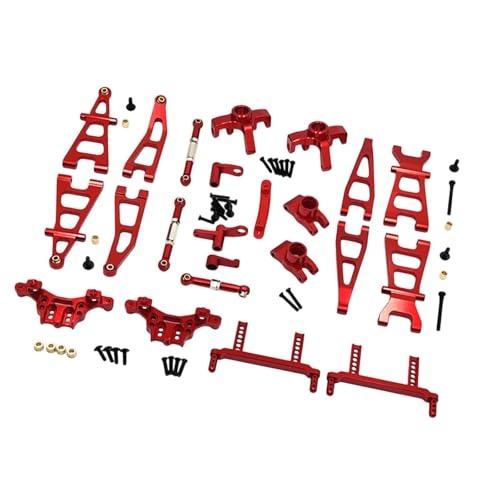 Amagogo RC Vorderer und hinterer Arm, Stoßdämpferhalterung aus Metall, Lenkstange, oberer und unterer Arm für 1/16 LKW, DIY Short Course Drifting, Autozubehör, Rot von Amagogo