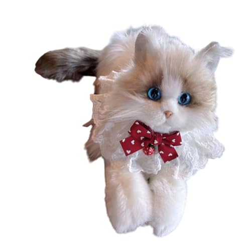 Amagogo Ragdoll Katze Stofftiergefüllte Kätzchen Spielzeug Begleiter Katzenpuppe für Kinder Katzenliebhaber, Rote Glocke von Amagogo