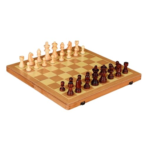 Amagogo Schachspiel aus Holz, Schachspiel für Anfänger, 2-in-1-Brettspiele, Klappbrett als Reisegeschenk, Klappschach aus Holz für Kinder ab 8 Jahren, 12inch von Amagogo