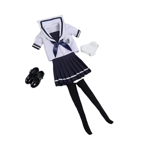 Amagogo Schuluniform-Kostüm für Damen im Maßstab 1/6, kurzärmeliges Set, Damen-Kleiderrock für 12-Zoll-BJD-Puppe, Zubehör für weibliche Figuren, Dunkelblau von Amagogo