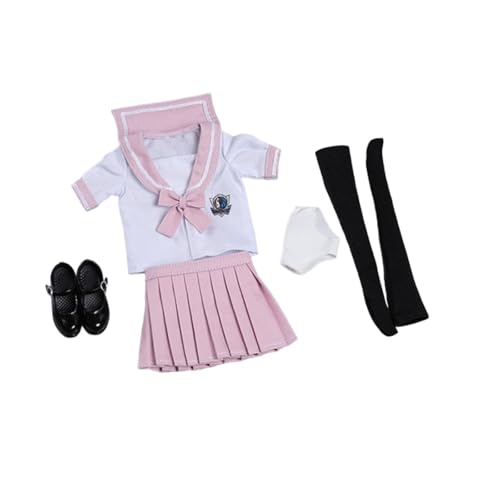 Amagogo Schuluniform-Kostüm für Damen im Maßstab 1/6, kurzärmeliges Set, Damen-Kleiderrock für 12-Zoll-BJD-Puppe, Zubehör für weibliche Figuren, ROSA von Amagogo