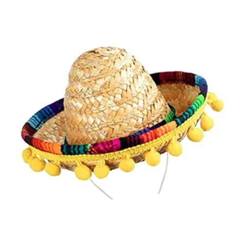 Amagogo Sombrero-Hut, mexikanischer Hut, Stirnband, leicht, bequem, kreativer Mini-Sombrero-Zylinder, Partykostüm für Erwachsene, Festival, Gelbe Bälle, Beiger Hut von Amagogo