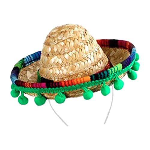 Amagogo Sombrero-Hut, mexikanischer Hut, Stirnband, leicht, bequem, kreativer Mini-Sombrero-Zylinder, Partykostüm für Erwachsene, Festival, Grüne Bälle, Beiger Hut von Amagogo