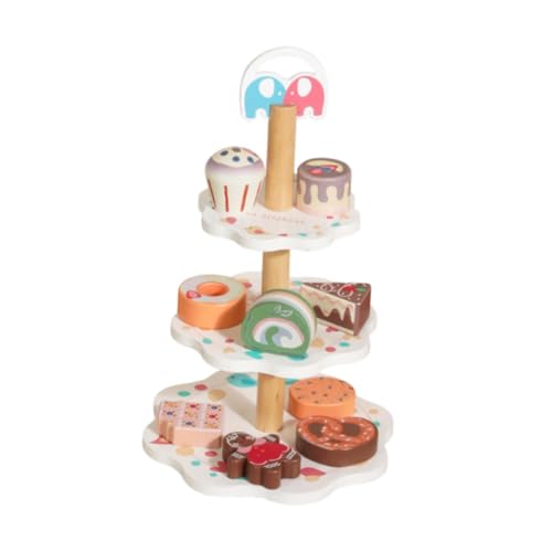 Amagogo Spielset mit Dessertständer aus Holz, Kuchenspielzeug aus Holz, kreativ, Rollenspiel, Küchenzubehör für Kinder, kleine Mädchen von Amagogo